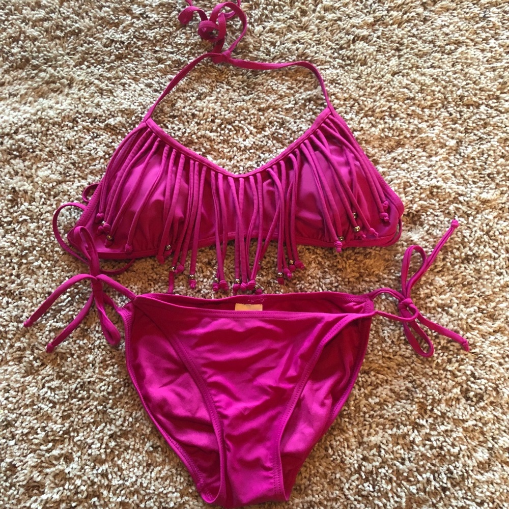Xhilaration Pink fringe bikini swimsuit